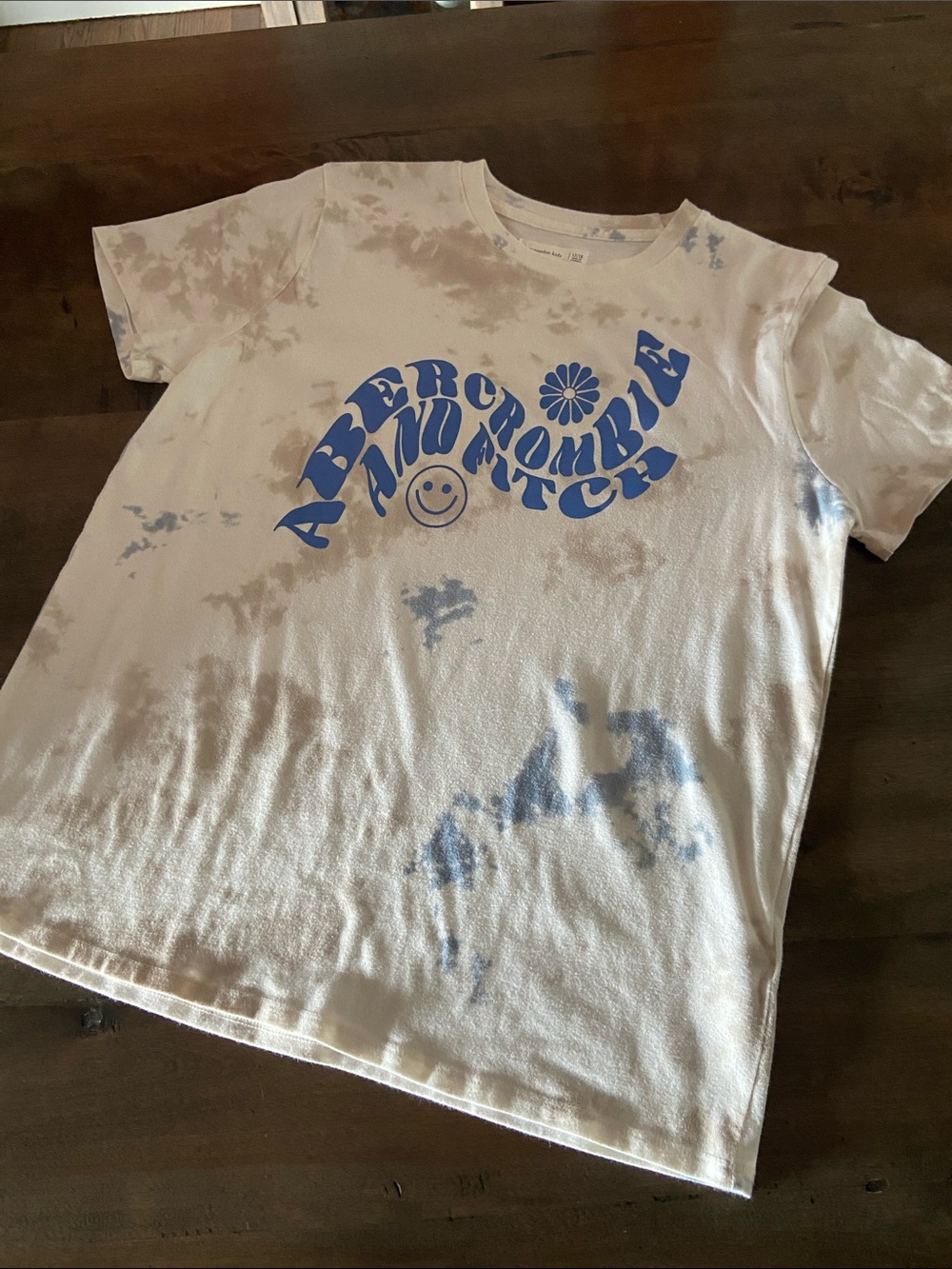Abercrombie & Fitch White Tie-Dye Tee with Blue Logo